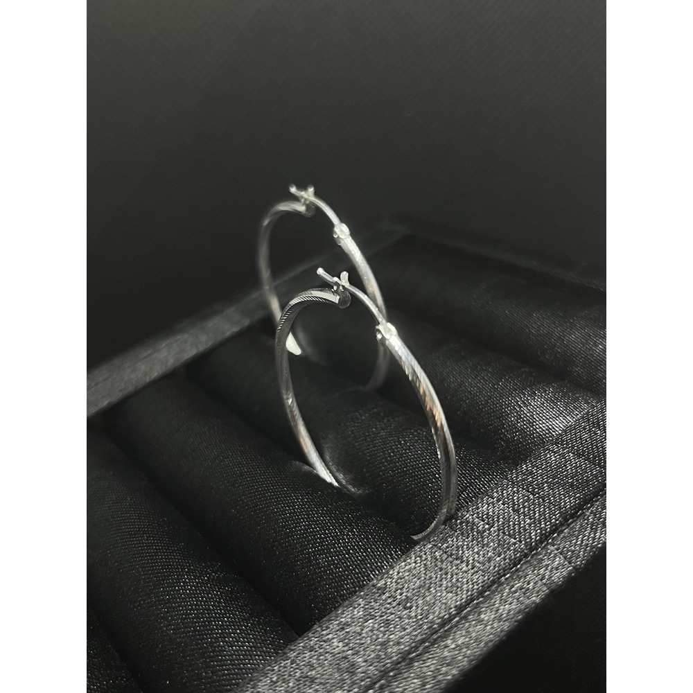 Argollas de Plata 925 con Textura, 925 Sterling Silver Textured Hoop Earrings - Picture 3 of 6